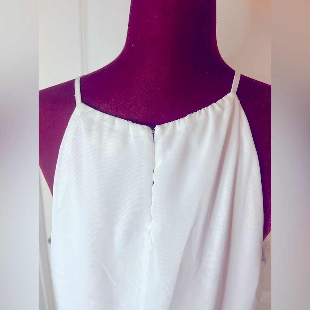 C White Sleeveless Tie Waist A-Line Dress W/ Embroidered Side Details. XL. EUC. - Picture 4 of 9
